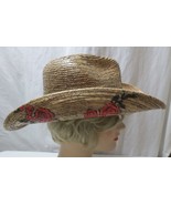 Scala Hand Made Vtg Style Palm Fiber Western Cowgirl Hat Painted Roses S... - £31.38 GBP