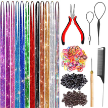 Fairy Hair Tinsel Kit with Tools 48 Inch Heat Resistant Safe 12 Colors Glitter T - $19.82