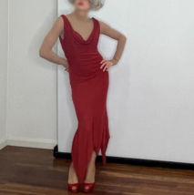 Red Cowl Neck Open Back Evening Gown Dress - $263.76