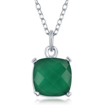 Sterling Silver &#39;August Birthstone&#39; Square green agate Necklace - £55.60 GBP
