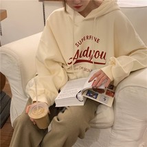 Hirsionsan Chic Vintage Fleece Hoodies Women Letter Print Soft Pocket Sweatshirt - £95.84 GBP