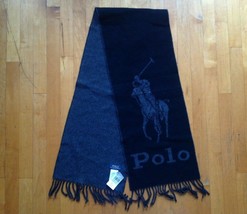 Polo Ralph Lauren Mens Black Merino Italy Wool Scarf  Pony Graphic 10x70... - £42.87 GBP