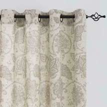 Floral Scroll Printed Linen Curtains, Grommet Top - Ikat Flax Textured Medallion - £11.98 GBP