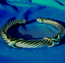 David Yurman X Cable Bangle Sterling Silver 14k Gold Cuff Bracelet 7 mm - £755.08 GBP