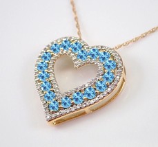 2.0 Ct Round Lab-Created Aquamarine Wedding Heart Pendant 14K Yellow Gold Plated - £87.99 GBP