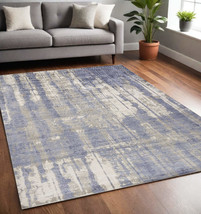 5&#39; X 7&#39; Grey Blue Hand Loomed Abstract Brushstroke Indoor Area Rug - £338.17 GBP+