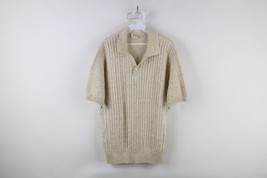 Vtg 70s Streetwear Mens XL Cotton Cable Knit Short Sleeve Collared Sweater USA - $89.05