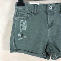VANILLA STAR Junior&#39;s Cotton Mid-Rise Embroidered Green Denim Shorts NWT 7 - £8.13 GBP