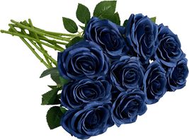 Artificial Rose 10pcs Open Flower Bouquet Navy Blue Faux Rose Stems for Wedding - £12.48 GBP