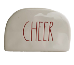 Rae Dunn Napkin Holder Cheer Holiday White with Red Long Letters Artisan Magenta - £15.09 GBP