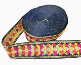 NOS Vintage Brocade Woven Ribbon Trim Pink Orange Green Yellow 12 yard 1... - $28.22