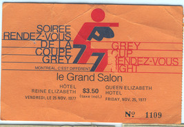 CFL Grey Cup 1977 Rendez-vous Night Ticket Stub Queen Elizabeth Hotel Mo... - $12.75