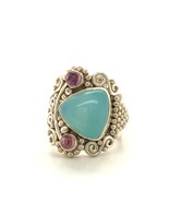 Vintage Sterling Sign Sajen Sea Blue Chrysoprase and Amethyst Adjustable... - $190.09 CAD