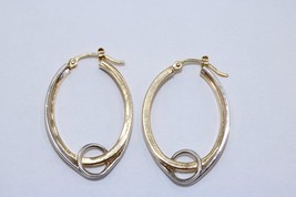 Fine 14K Two Tone Double Interlocking Oval Hoop Earrings 2.8 Grams - £168.92 GBP