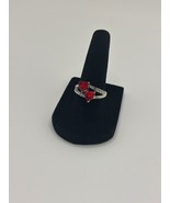 Romantic Double Red Heart Ring – Silver Tone – Size 7 – Crystal Accents ❤️ - $280.08 MXN