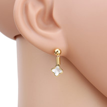 Petite Gold Tone Clover Earrings With Faux Mother of Pearl Inlay - £17.95 GBP