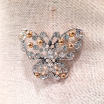 Vintage Premier Designs PD Butterfly Brooch Pin Silver Tone Clear Rhinestones - £8.92 GBP