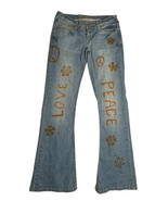 Vtg Rue 21 Y2K Low Rise Bootcut Jeans Peace Love Flower Power Hippie Boh... - $49.49
