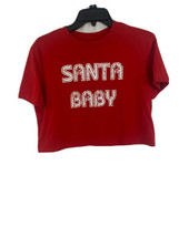 Colsie Womens Cropped Red Short Sleeve T-Shirt Size S Santa Baby Print - £8.10 GBP