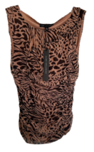 Jane And Delancey Women&#39;s Ruched Leopard Blouse Top Sleeveless Lined Sz S Brown - £15.56 GBP