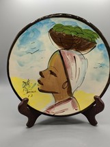 Vtg. Hand Painted Ceramic Decorative Plate Woman Carrying Basket Signed 7.5&quot;W - £13.23 GBP