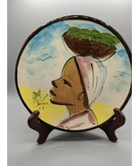 Vtg. Hand Painted Ceramic Decorative Plate Woman Carrying Basket Signed ... - £13.22 GBP