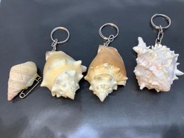 3 Vtg Beach Lover Keyring Real Seashells Keychain Broche Porte-Clés Coquillages - £23.58 GBP