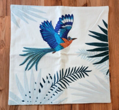 Williams Sonoma BIRD Pillow Cover LINEN Embroidered Applique 22x22 NWOT ... - £69.82 GBP