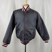 Vintage North Trail Bomber Jacket Medium Black Nylon Quilt Lining Snap D... - $44.99