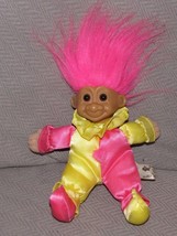 VTG 6&quot; Russ Troll Kidz Pink Yellow Clown Stuffed Plush Vinyl Cloth Doll - £13.54 GBP