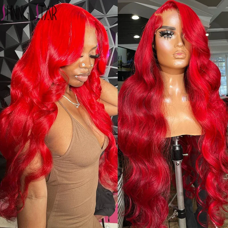 13X4 13X6 Body Wave Lace Frontal Wig Transparent Red 99J Burgundy Curly La - £118.72 GBP+