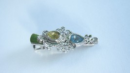 Small  blue and golden yellow stone metal alligator hair clip for fine thin hair - £7.95 GBP+
