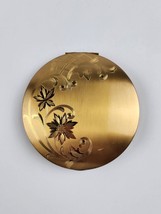 Elgin American Gold tone Etched floral Makeup Compact Mirror Near 4&quot; large size - £23.36 GBP