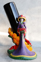 Sugar Skull Day of The Dead Lady Catrina Roses And Florals Wine Holder Figurine - £26.88 GBP