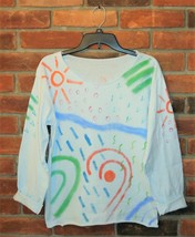 Funky Abstract Art Hand Painted Raw Edge T-shirt Top Shirt Unisex Size S - £20.14 GBP
