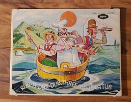 Vintage Three Men In A Tub Wood 6 Piece Puzzle Jaymar Children&#39;s Rhyme Ages 3-5 - £12.54 GBP