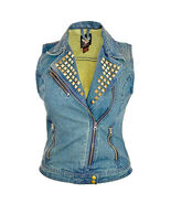 Women&#39;s Denim Vest with Studded Collar Available in Black or Blue - 715458 - €56,12 EUR