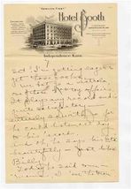 Hotel Booth Independence Kansas Letterhead Handwritten Letter 1920 - $17.82