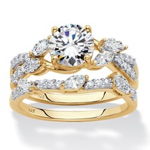 PalmBeach Jewelry 2.42 TCW CZ Gold-Plated Silver Twisted Bridal Ring Set - £103.88 GBP