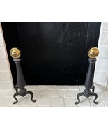 Vintage Brass Ball Fireplace Andirons Cannonball Victorian Style - £110.35 GBP