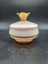 Vintage Irice Pink Glass Vanity Jar Gold Trim, Elegant Powder Box Trinke... - $33.95