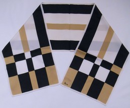Vera Neumann Vintage Scarf Black Tan Ecru Geometric Design A14 - £24.01 GBP