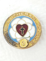Pin Lutheran Sunday School 9 Year Gold Color Red Heart Flower Vintage  - £7.41 GBP