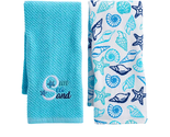 Blue Sun Sea Sand Embroidered Cotton Kitchen Hand Towels, 2-Pack - £11.41 GBP