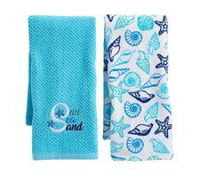 Blue Sun Sea Sand Embroidered Cotton Kitchen Hand Towels, 2-Pack - £11.40 GBP