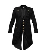 Men Steampunk Tailcoat Victorian Style Black Cotton Coat Mens Golden But... - $158.00