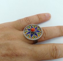 Kabyle Ring Silver Handmade Berber Enamel Moroccan Algerian Coral Africa... - $50.00