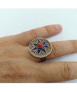 Kabyle Ring Silver Handmade Berber Enamel Moroccan Algerian Coral Africa... - £28.19 GBP