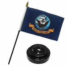 Navy Ship 4&quot;x6&quot; Flag Desk Set Table Stick Black Base - £12.77 GBP