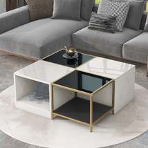 2-Layer Modern Coffee Table with High Gloss White Marble Finish - £260.06 GBP
